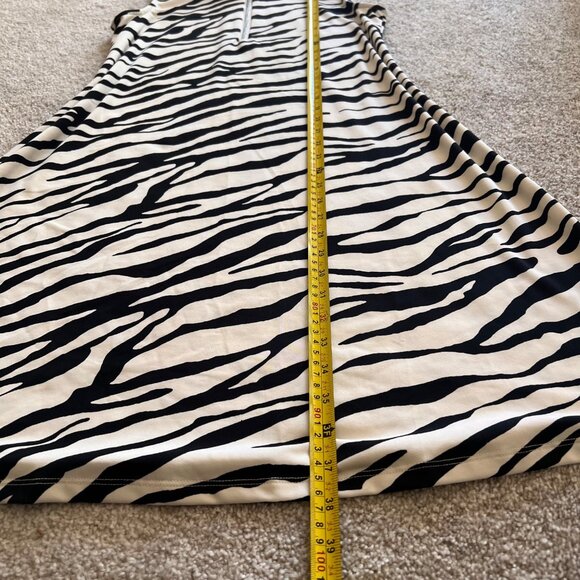 Y2k Chic Zebra Print O-Ring Quarter Zip Collared Midi Maxi Sleeveless Dress S - Picture 5 of 7